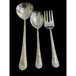 VTG WM. Rogers & Son Enchanted Rose 3pc Serving Set Silverplate Flatware